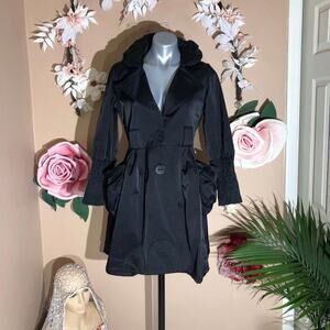 french trench rain jacket coat with deep ruffle pockets